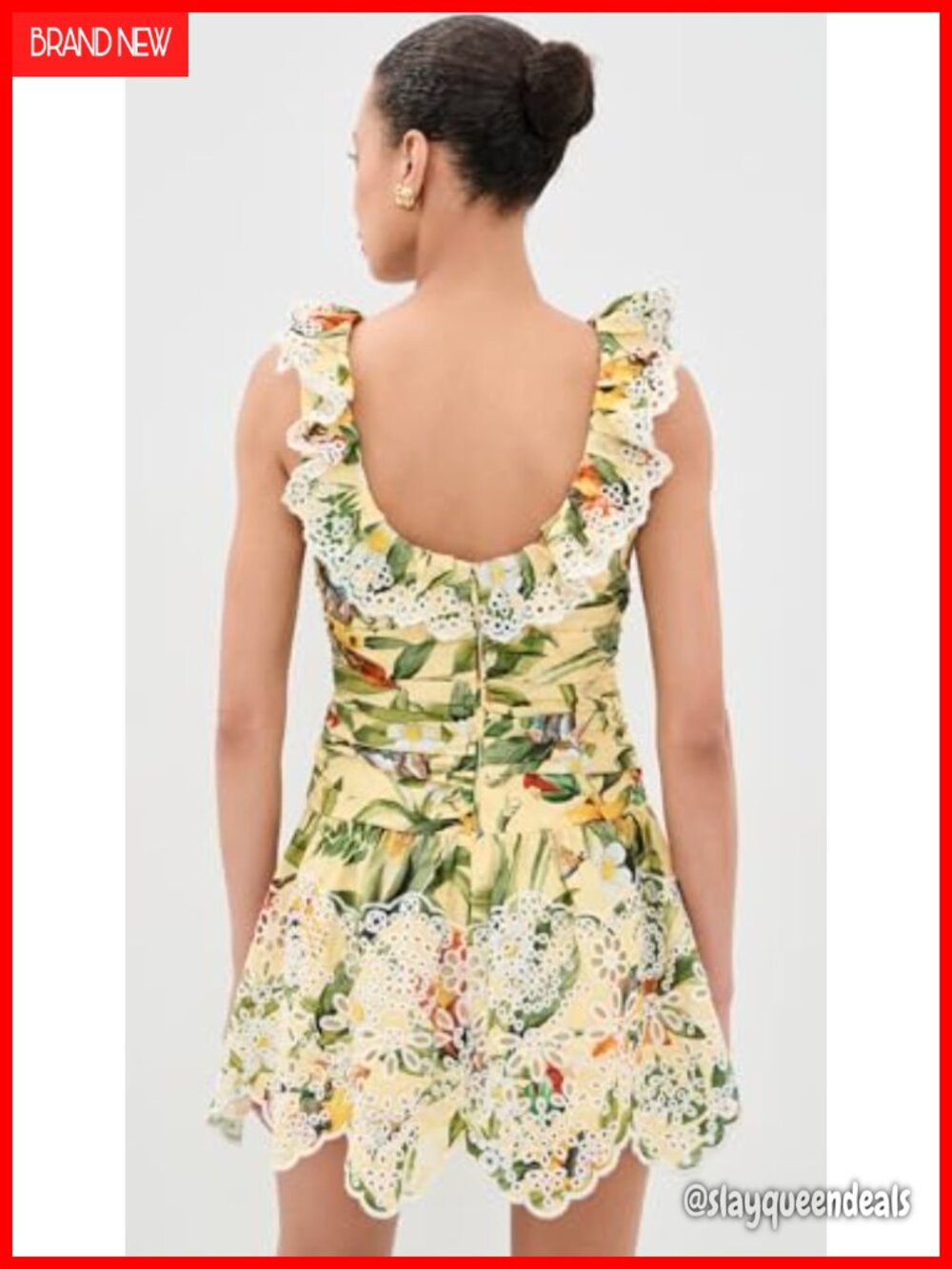 FARM Rio Mini Dress Sleeveless Poplin Square Neck Ruffled - Picture 3 of 5